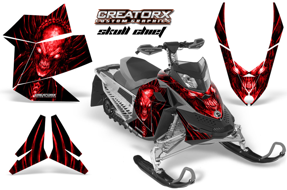 Skidoo REV XP Graphics Kit Skull Chief Red